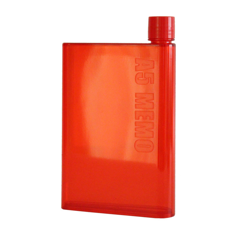 Plastic flat water bottle cup, red with matching red screw cap