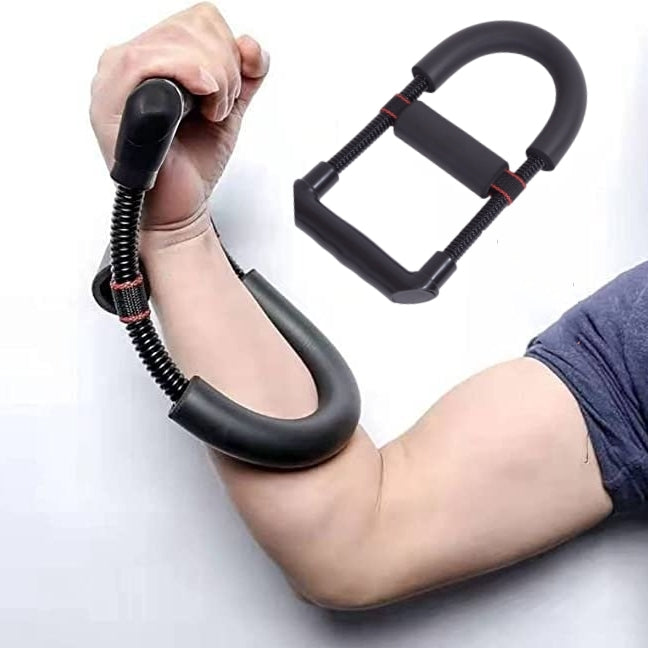 Black wrist forearm grip trainer used on forearm with spring coils