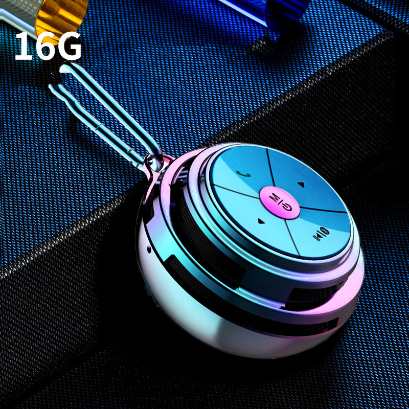 Portable Bluetooth speaker, light blue shell, 16G label and purple LED control ring
