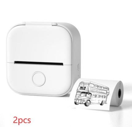 Mini thermal label printer, white body with label roll