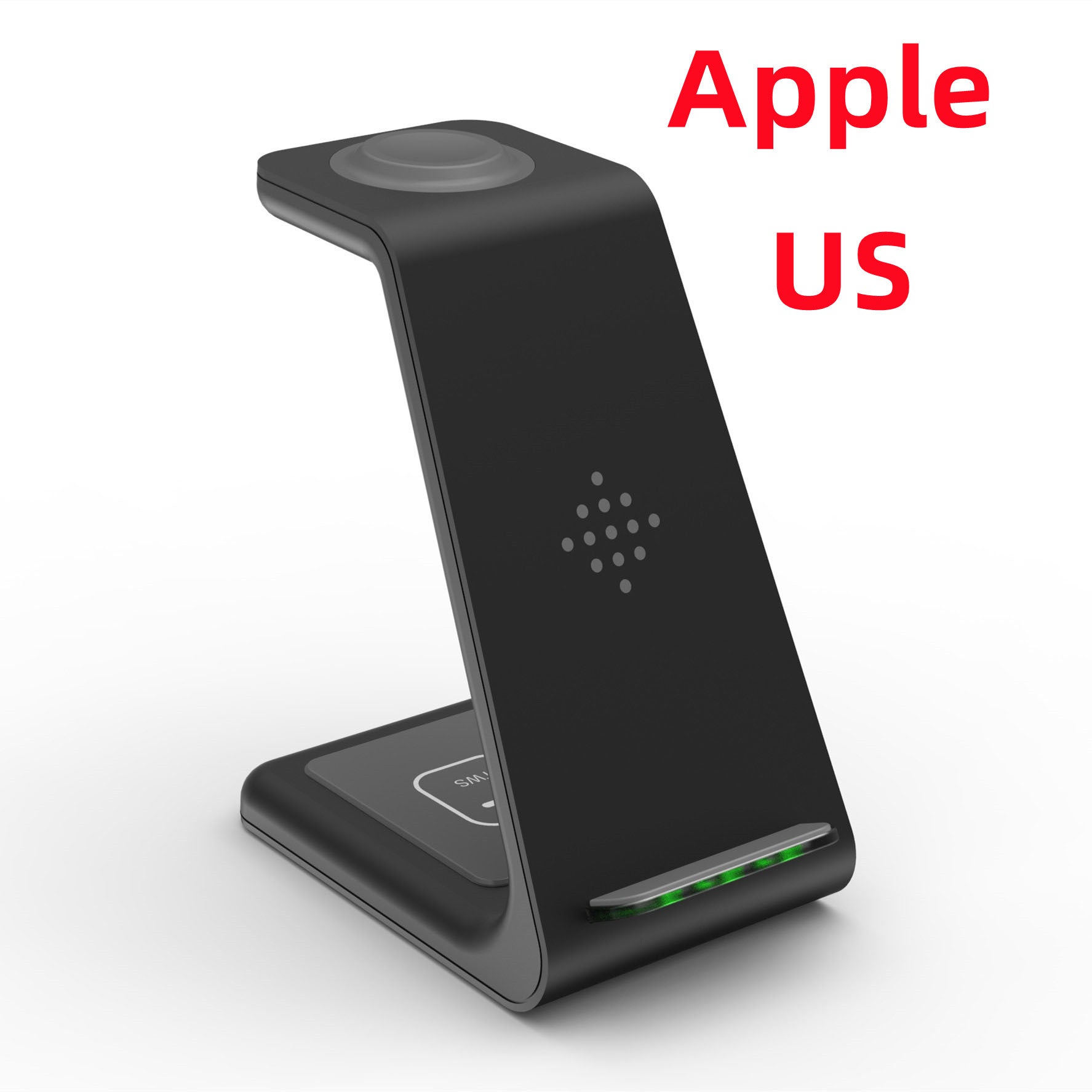 Wireless charging stand dock, black vertical phone cradle with glowing base lights