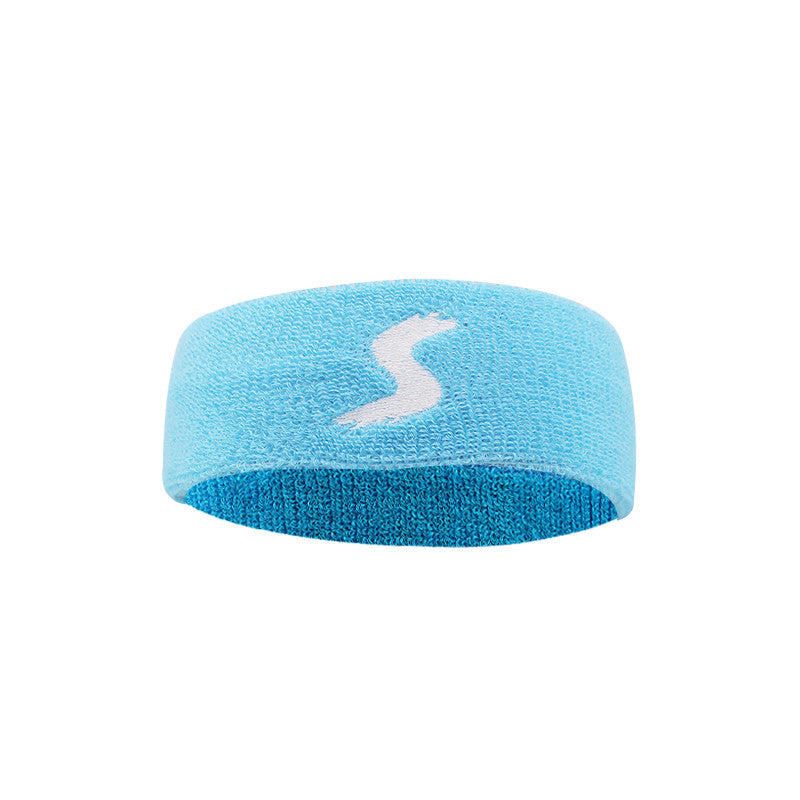 Fitness headband, light blue knit with white S logo