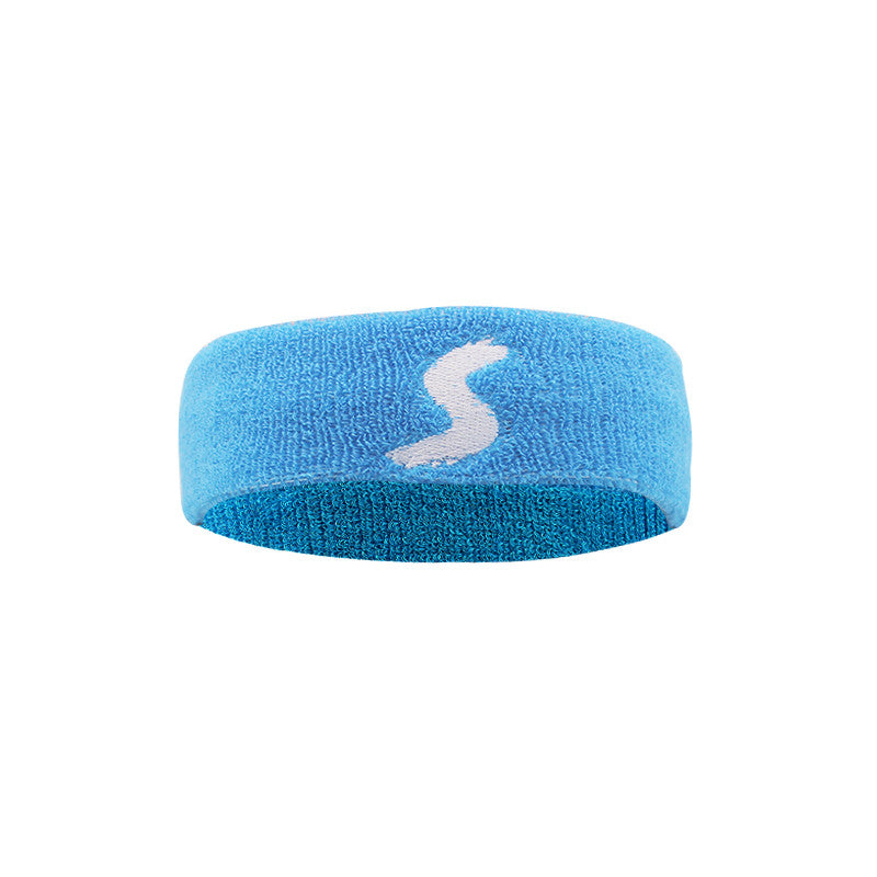 Fitness headband, light blue knit with white S logo