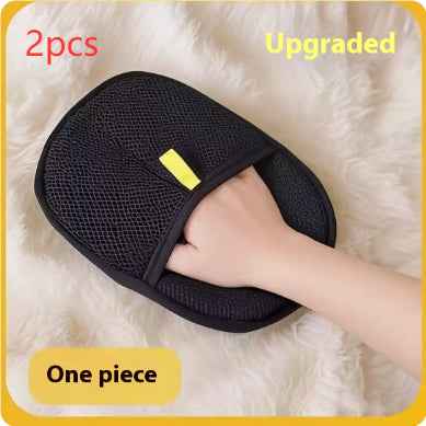 Pet hair remover glove, black textured mitt with wrist opening, 2-piece set