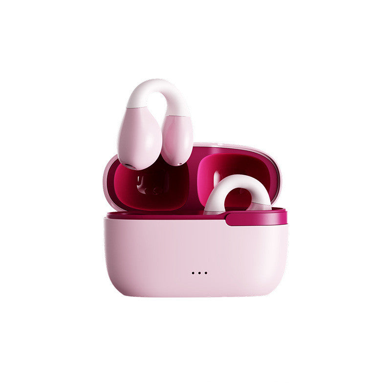 Wireless Bluetooth earbuds in charging case, white earbuds with pink inner tray