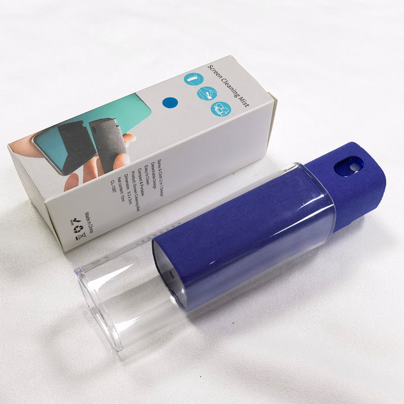 Portable screen cleaner set, navy-blue cloth cleaner in clear tube storage.