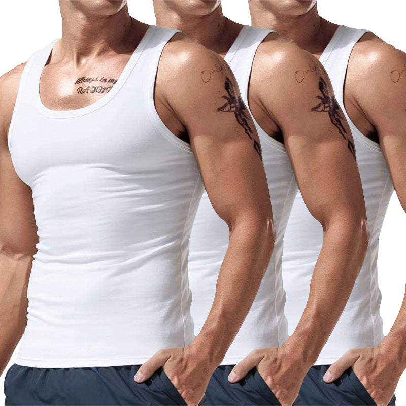 Men's three-pack sleeveless tank tops with crew neck in white