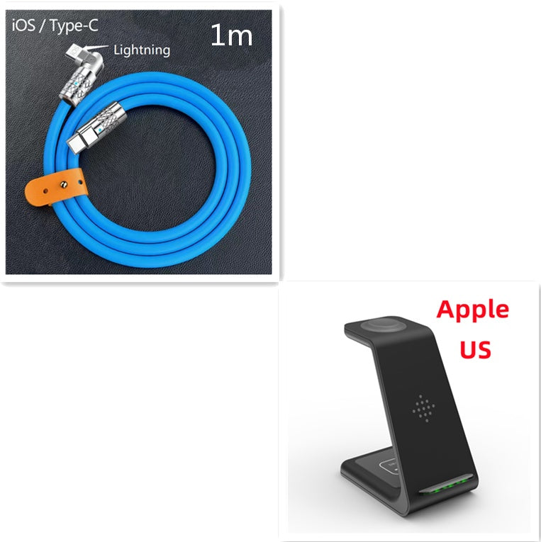 Wireless charger stand with 1m Lightning to Type-C cable, blue cable, black stand