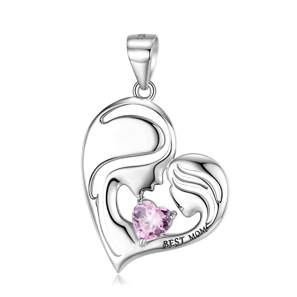 S925 sterling silver heart pendant with lilac-pink crystal and Best Mom engraving