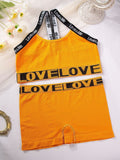 Camisole bra set in orange yellow with LOVE LOVE letter band and shorts