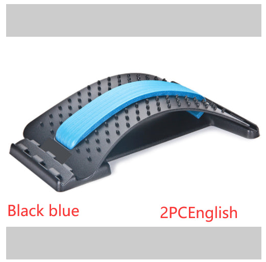 Black lumbar traction brace with light blue traction strap and studded back panel.