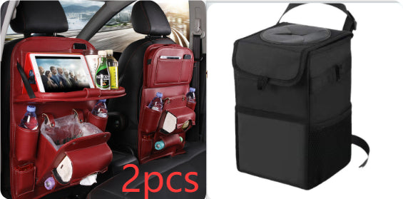 Car seat back storage organizers, red 2pcs and black PU leather hanging bag with carry handle