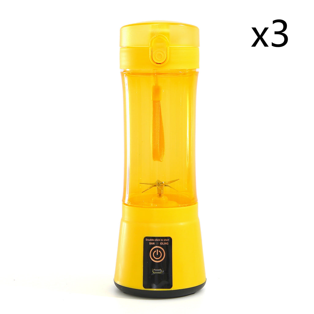 Portable electric fruit juicer blender, yellow transparent cup and yellow base.